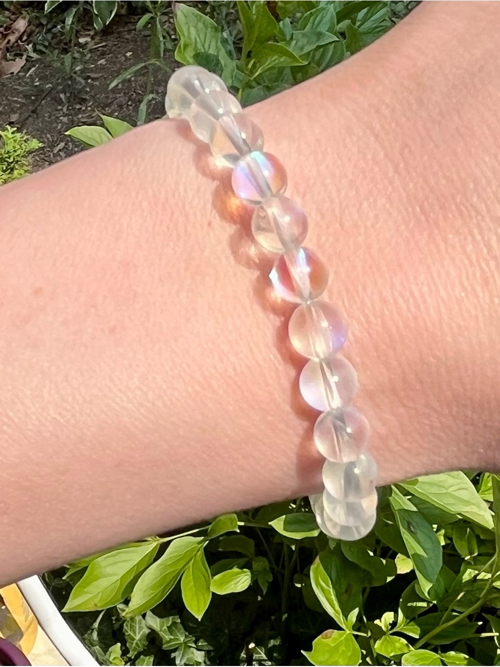 Mystic angel aura quartz Beaded Stretch Bracelet rainbow mermaid 6mm 6.5 inch